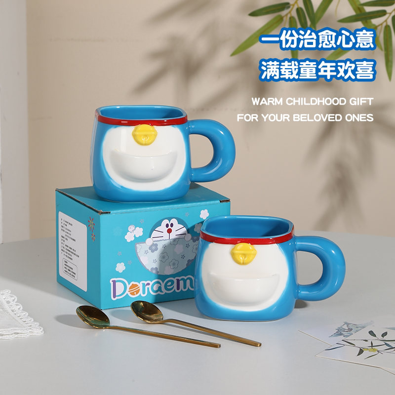 哆啦A梦官方旗舰店陶瓷造型机器猫立体口袋杯居家办公室喝水杯子