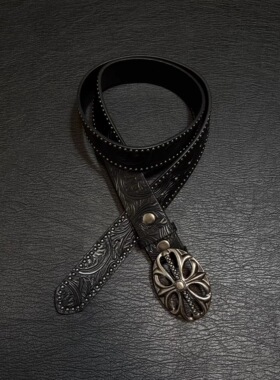 Kzzy中古vintage暗黑铆钉雕花纹理感日式做旧小众设计腰带皮带