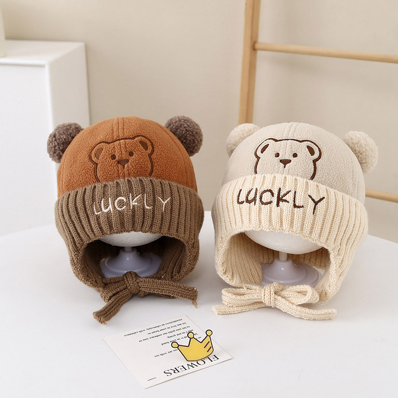 秋冬男女宝宝加厚小熊保暖套头帽