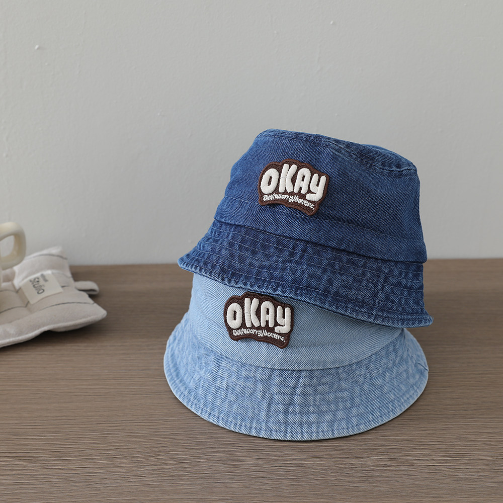 韩系牛仔宝宝渔夫帽春季男女儿童字母保暖盆帽夏天学生遮阳帽子潮