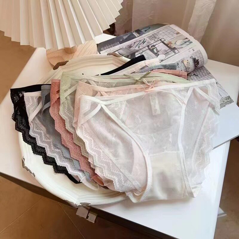 唯爱猫咪5134女蕾丝内裤网纱性感三角裤低腰提花蝴蝶结速干少女裤