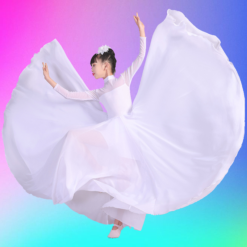 新款儿童飘逸大摆裙舞蹈练功练习开场舞表演服长袖现代舞演出服装