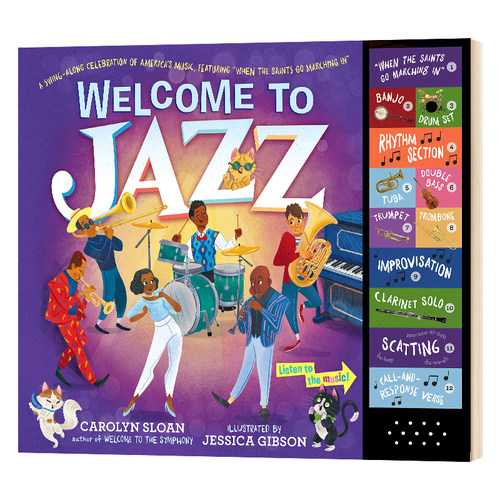 现货 英文原版 爵士乐团音乐发声书 Welcome to Jazz 儿童音乐启蒙乐器认知发音书玩具书互动礼品书 包含12种乐器声音