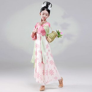 儿童古典舞演出服汉服新款女童上春山池上荷花舞蹈服古风表演服装