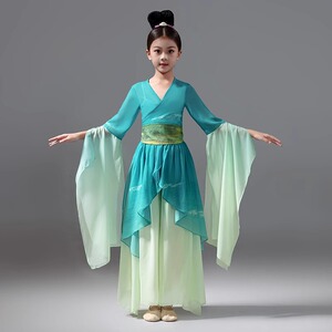 新款儿童汉服古典舞演出服飘逸汉元素中国风扇子舞上春山表演服饰
