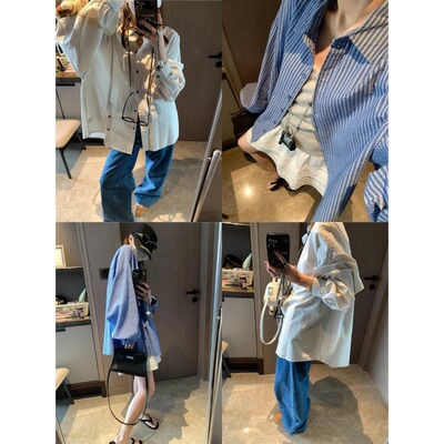 摩且 小众肌理感 侧开叉设计感翻领宽松显瘦全棉条纹衬衫 MQ1167