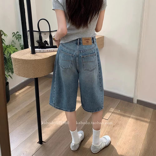 卡布牛仔短裤女2026春金靖同款中裤Kabodo高腰A字五分灯笼裤