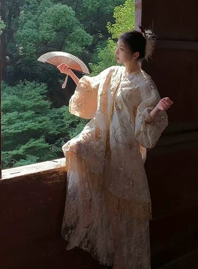 夏季2026高端新中式蕾丝珠绣连衣裙女国风时尚刺绣宽松长裙 N6003