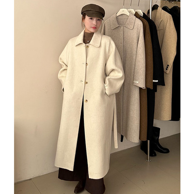 2025新款双面羊绒大衣外套秋冬时尚韩版小翻领手缝羊毛呢子女长款