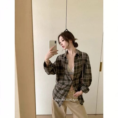 板栗可可Bankelili'智性松弛'天丝阔版长袖衬衫女春夏防晒衫