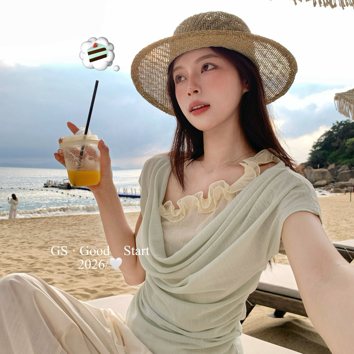 GS.GOOD START-感美女～夏季气质浪漫木耳边撞色假两件小衫N0906W