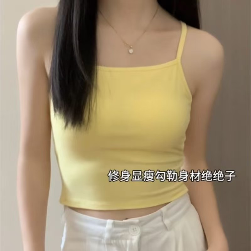 93607#纯欲蝴蝶结绑带镂空露背吊带背心女带胸垫外穿内搭显瘦上衣