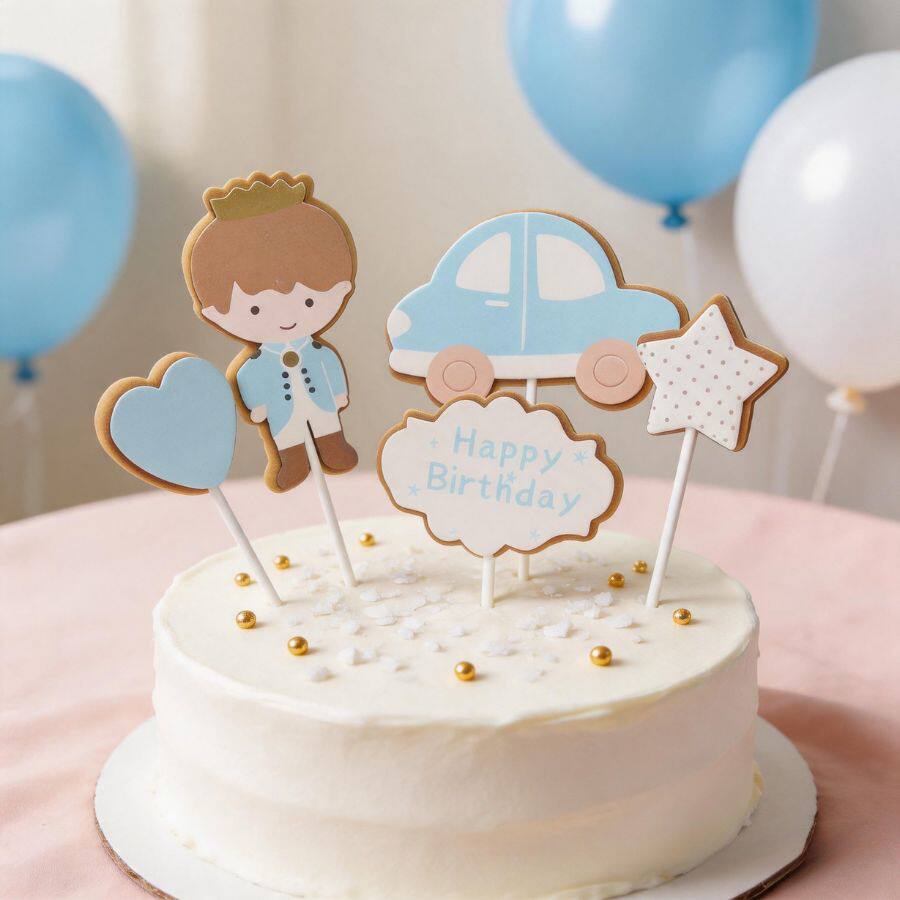网红王冠男孩生日蛋糕装饰插牌 节日装扮用品