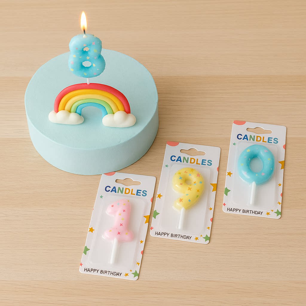 新款糖果色星星印花数字蛋糕蜡烛 五角星数字0-9蜡烛儿童生日插件