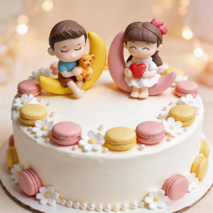 可爱月亮情侣生日蛋糕装饰摆件情人节求婚纪念日生日派对烘焙用品