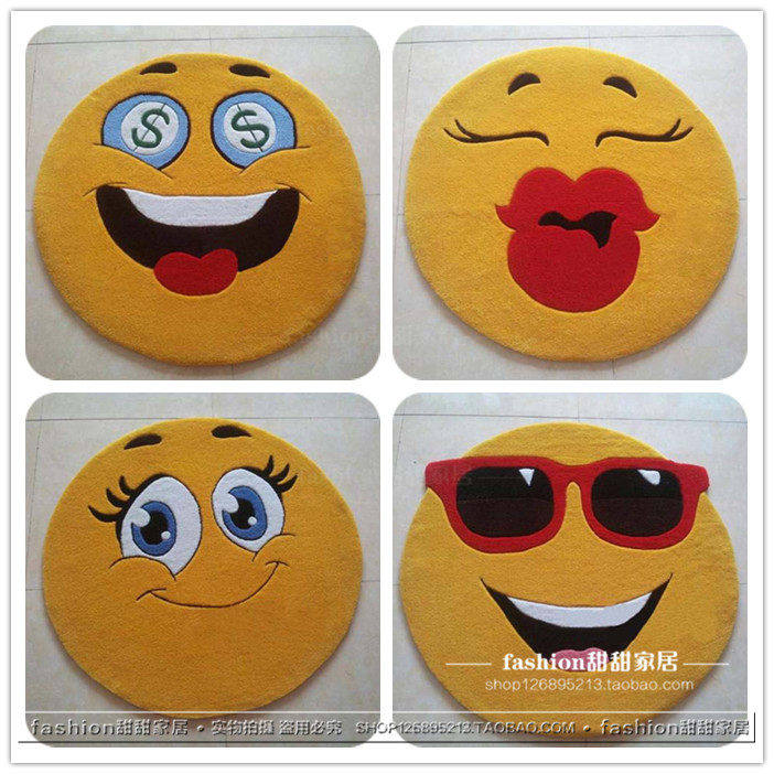 搞笑可爱笑脸QQ表情地毯个性圆形儿童房床边玄关转椅黄色女生地毯