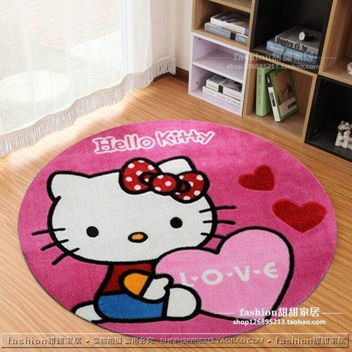 新品可爱HelloKitty凯蒂猫地毯彩色圆形转椅卡通公主儿童房多巴胺