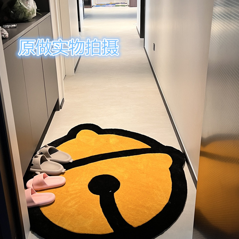 现代创意个性黄色铃铛地毯儿童房床边异形网红不规则手工入户地垫