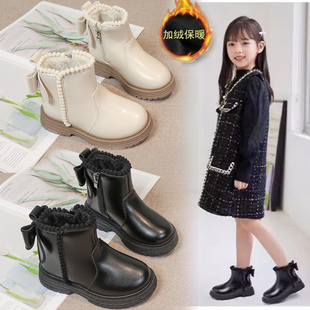 童鞋女童皮靴冬季新款洋气好看女孩短靴软底防滑女宝马丁靴