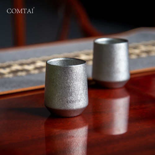 COMTAI纯钛水杯咖啡杯办公家居双层防烫钛合金钛杯功夫茶杯主人杯