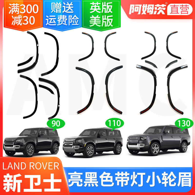 适用于20-26款路虎新卫士标准原厂款轮眉 007卫士亮镜黑带灯轮眉