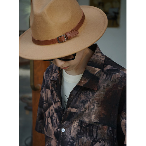 美式复古毛呢平檐百搭礼帽