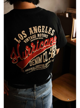 未兑商店 春夏新款美式复古重磅字母印花T恤阿美咔叽220克厚款短