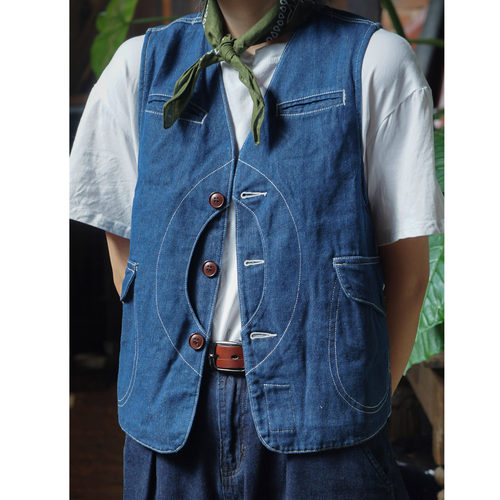 未兑商店| 春秋新款复古牛仔阿美咔叽男女百搭多口袋重磅工装马甲