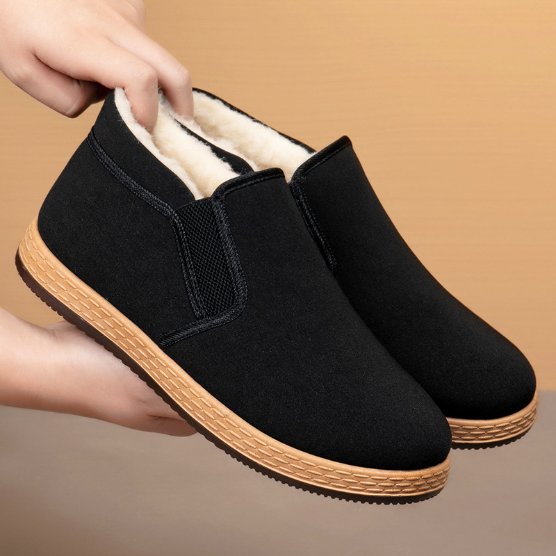 老北京棉鞋男冬季2025新款防滑平底一脚蹬加绒加厚中老年爸爸棉靴