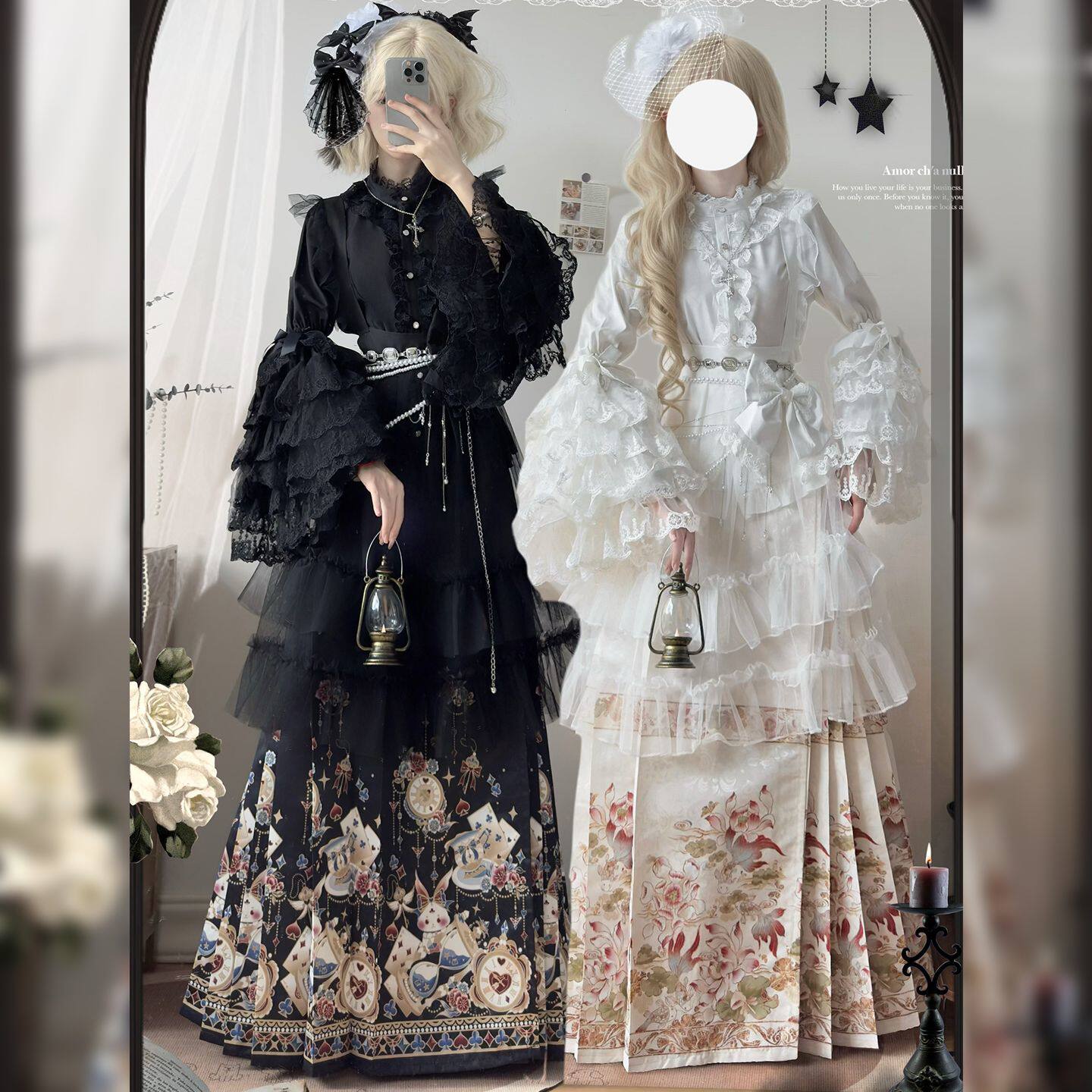 原创汉服女汉阳折忠洛丽塔洋装全套蕾丝多层大摆裙暗黑系