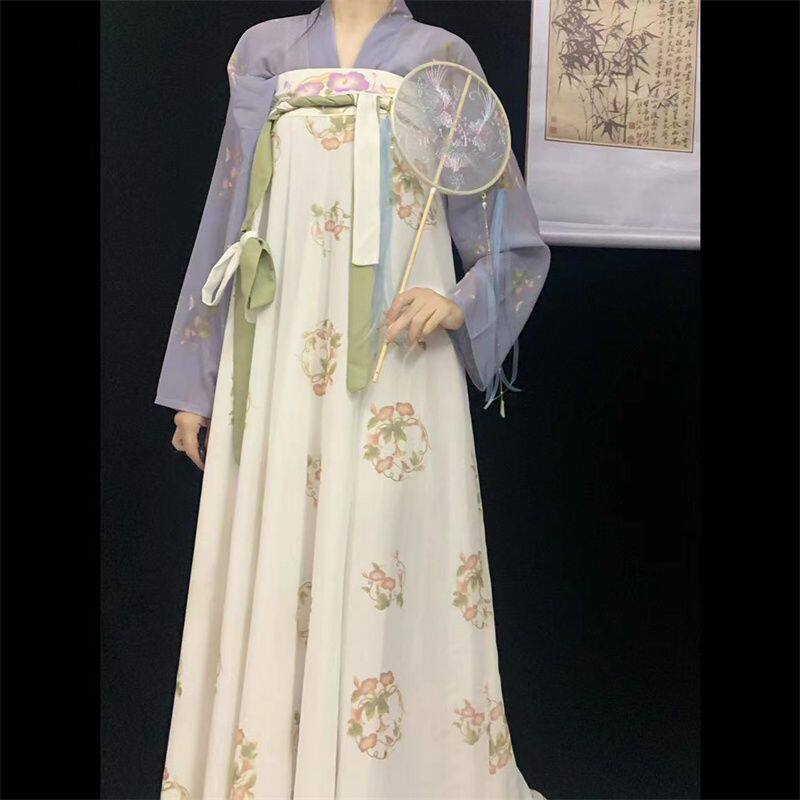 汉唐华韵原创汉服女【朝花颜】一片式齐胸破裙唐制印花复原春夏款