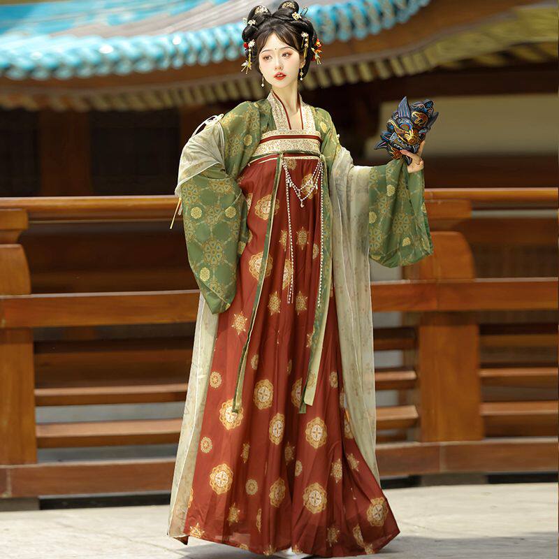 原创唐制汉服一片式绣花新中式齐胸襦裙日常八破裙春夏款