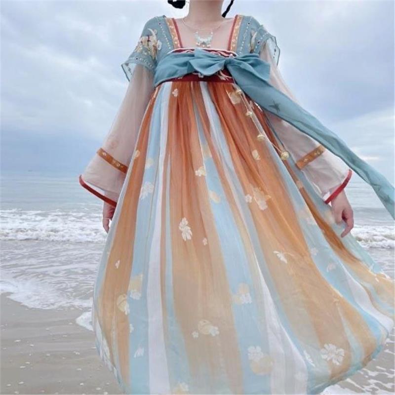 国风汉服连衣裙女长袖日常齐胸襦裙夏