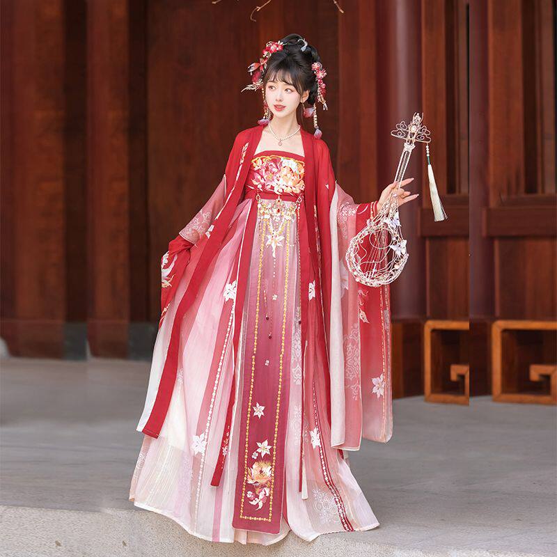 寻春涧原创诃子裙汉服女2026新款秋季改良红色仙气唐制大袖衫古装