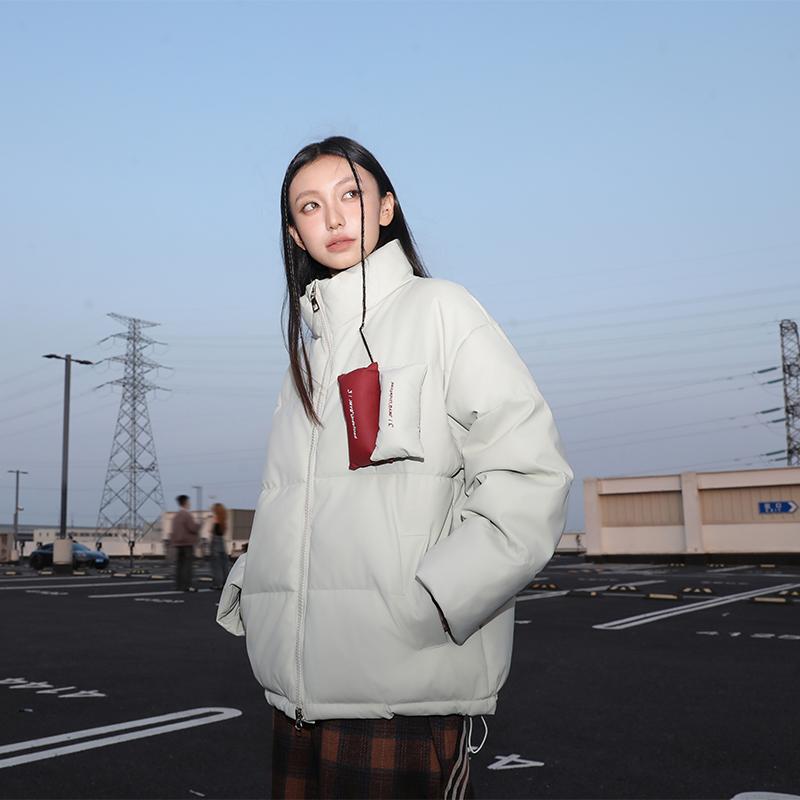 贴贴情侣羽绒棉服女冬季新款加厚红色红色潮牌短款哑光pu皮棉袄男