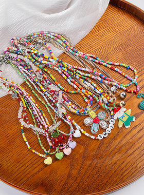 欧美风复古七彩串珠拼色卡通蝴蝶