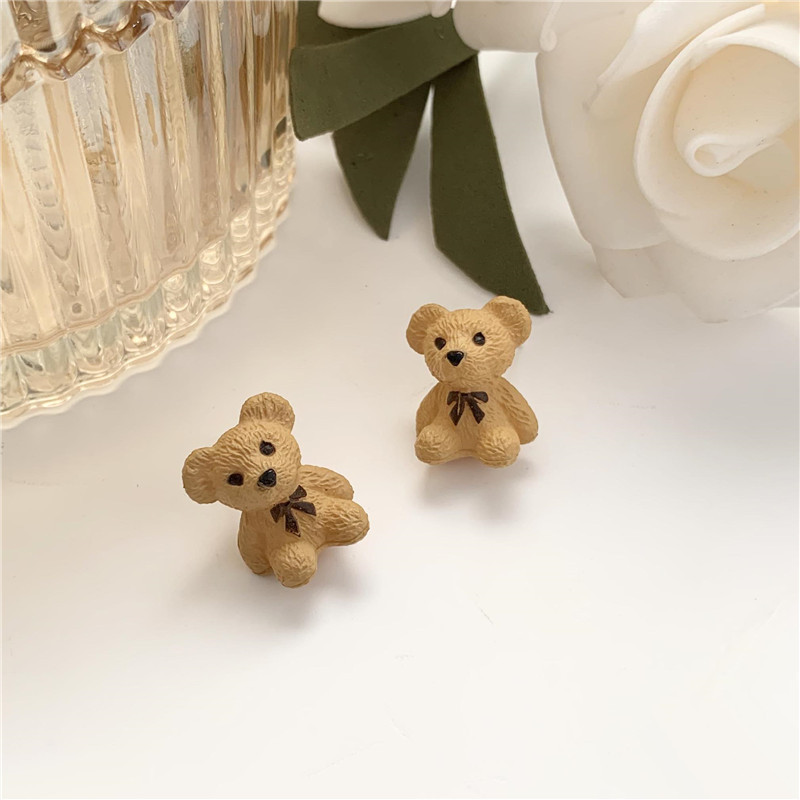银针立体小熊耳钉新款无耳洞耳夹