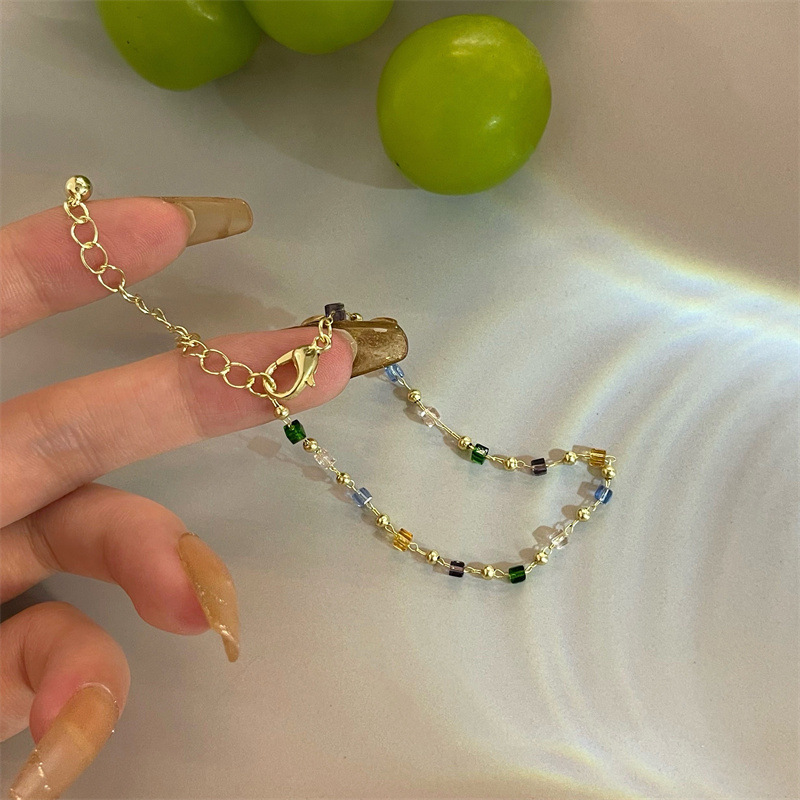 彩色水晶串珠手链女小众设计感