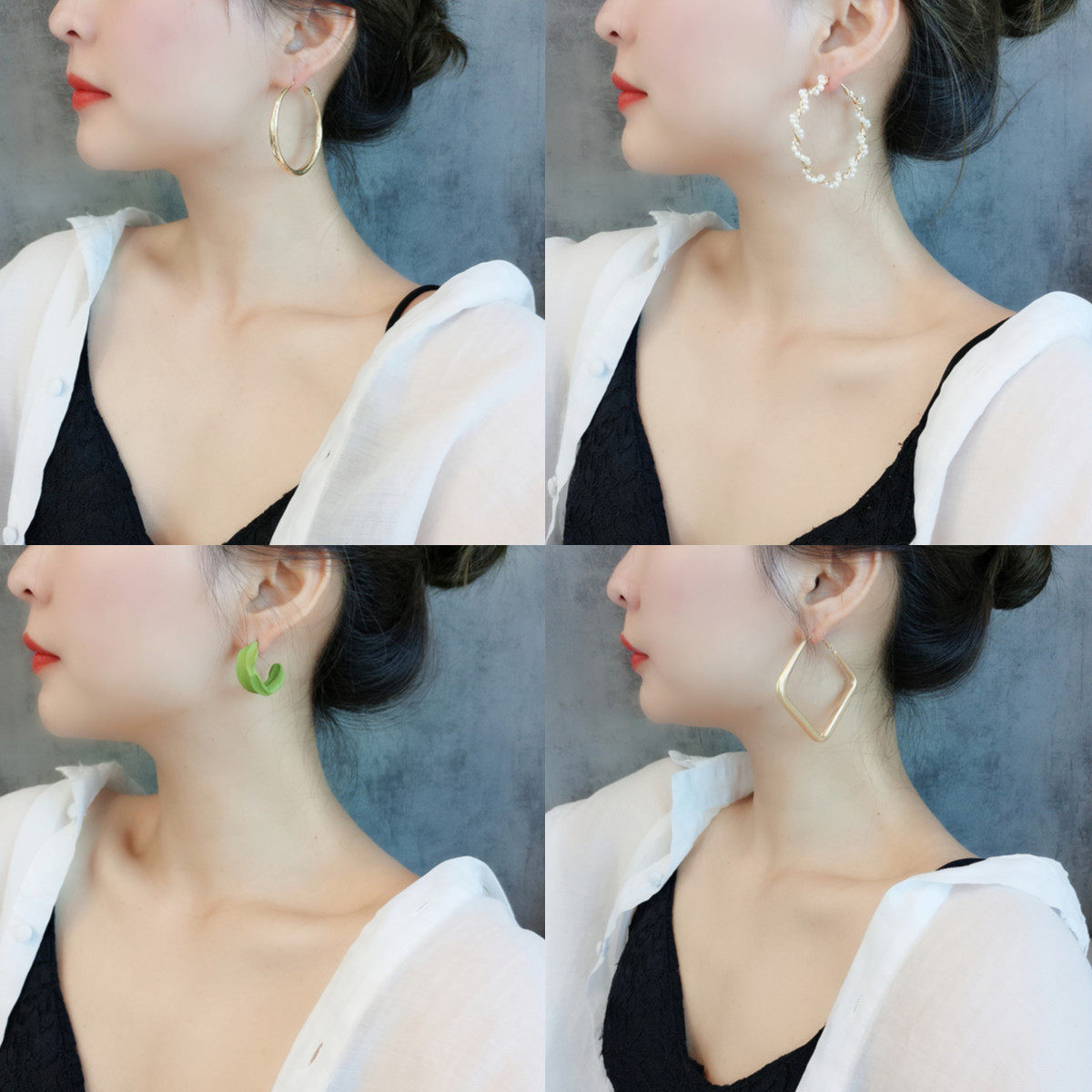 银针金色韩版夸张时尚风圆环网红