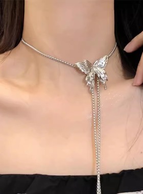 可抽拉立体蝴蝶颈链小众夸张重工新款腰颈配饰甜酷辣妹锁骨链配饰