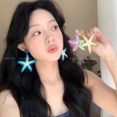 彩色编织海星耳环女高级感夸张显脸小耳钉海边度假风旅游拍照耳饰