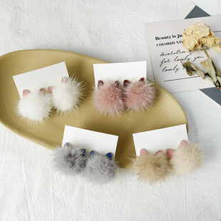 适合冬天的毛球耳环滴油猫咪耳朵s925银针耳钉水貂毛绒球球耳坠