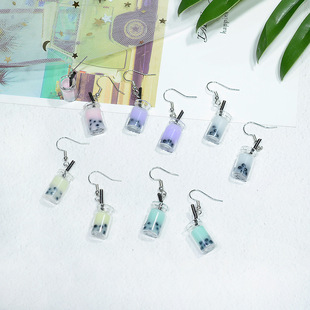 新款创意夏季清凉可爱耳环个性百搭珍珠奶茶水果饮料造型趣味耳钉