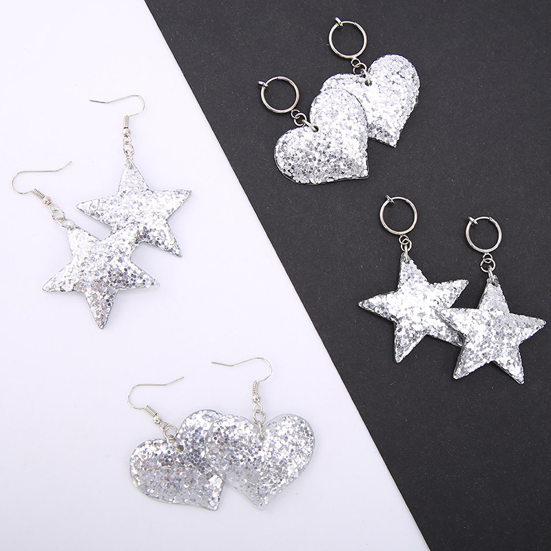 网红同款亮片五角星爱心耳环长款韩国甜美桃心耳钉耳坠无耳洞耳夹,饰品/流行首饰/时尚饰品新,耳环,淘宝优惠券,粉丝福利购,淘宝优惠卷