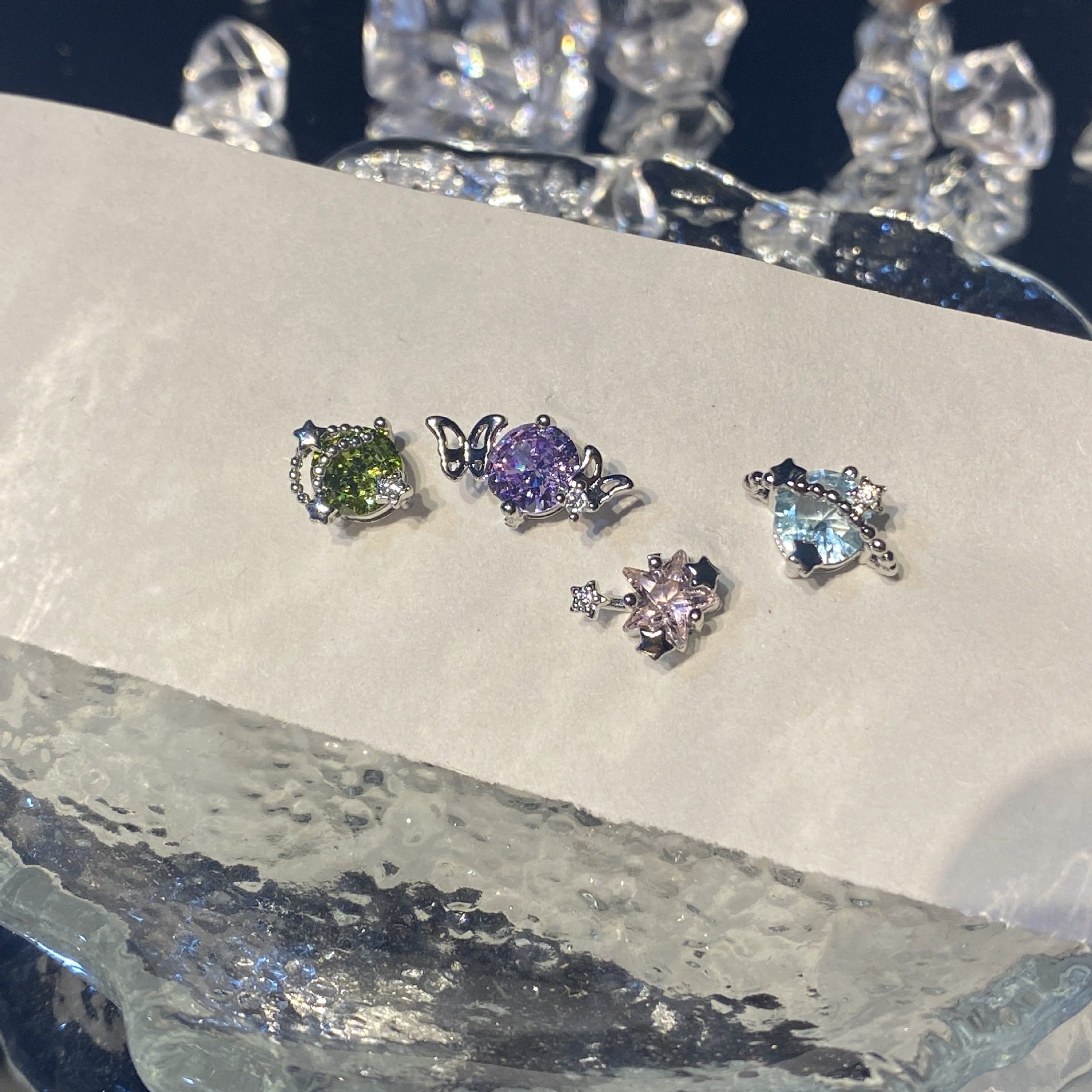 跟包邮款一起拍~星河记忆彩色锆石粉色星星辣妹耳钉耳蜗钉925银针