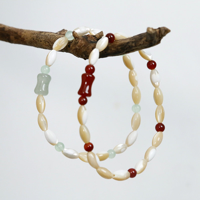 多喜乐 新中式红玛瑙竹节马蹄贝手串清新淡雅国风手链古风手饰女