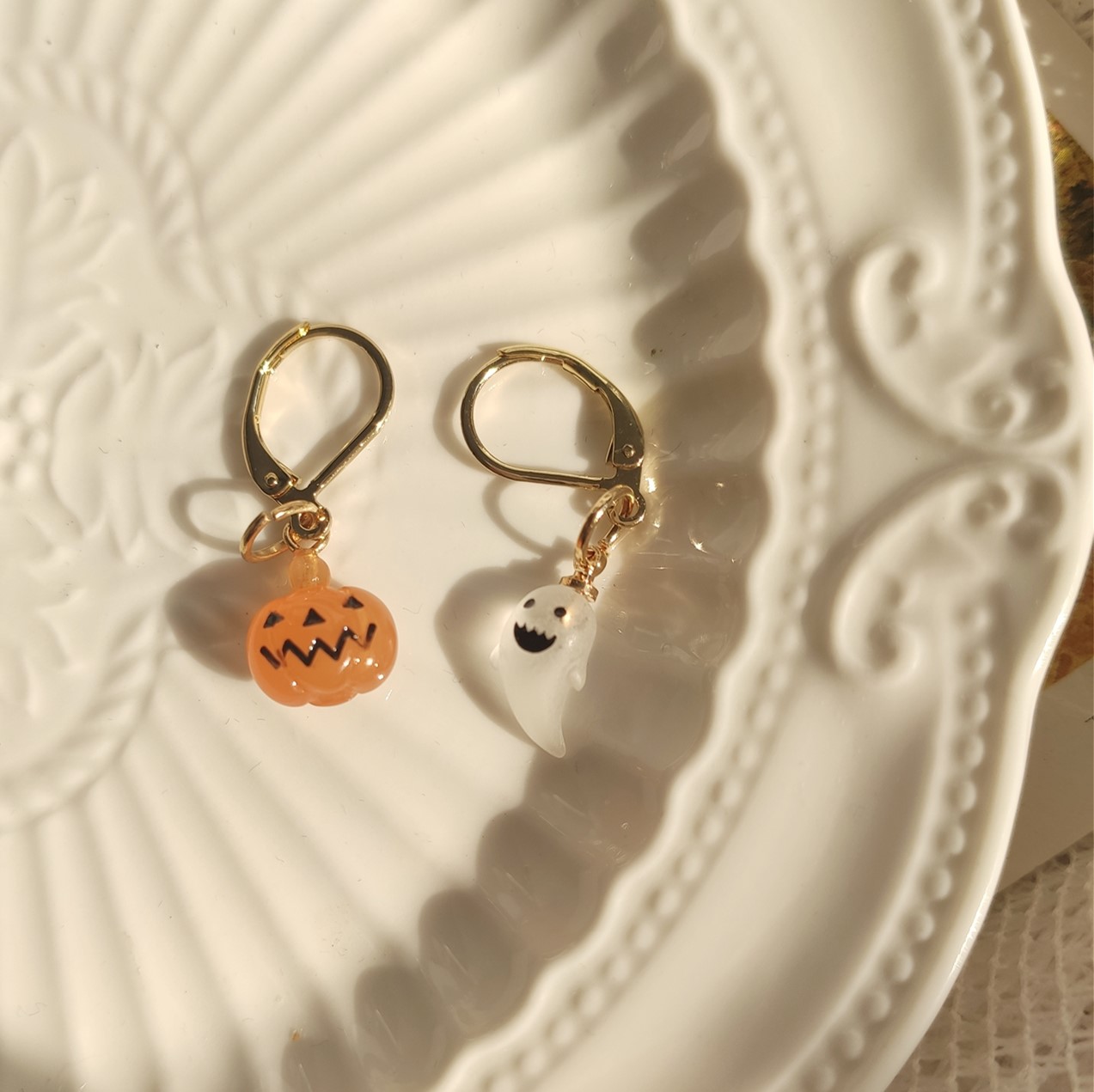 包邮 南瓜幽灵万圣节耳环法式耳钩耳饰油画搞怪趣味无耳洞耳夹女