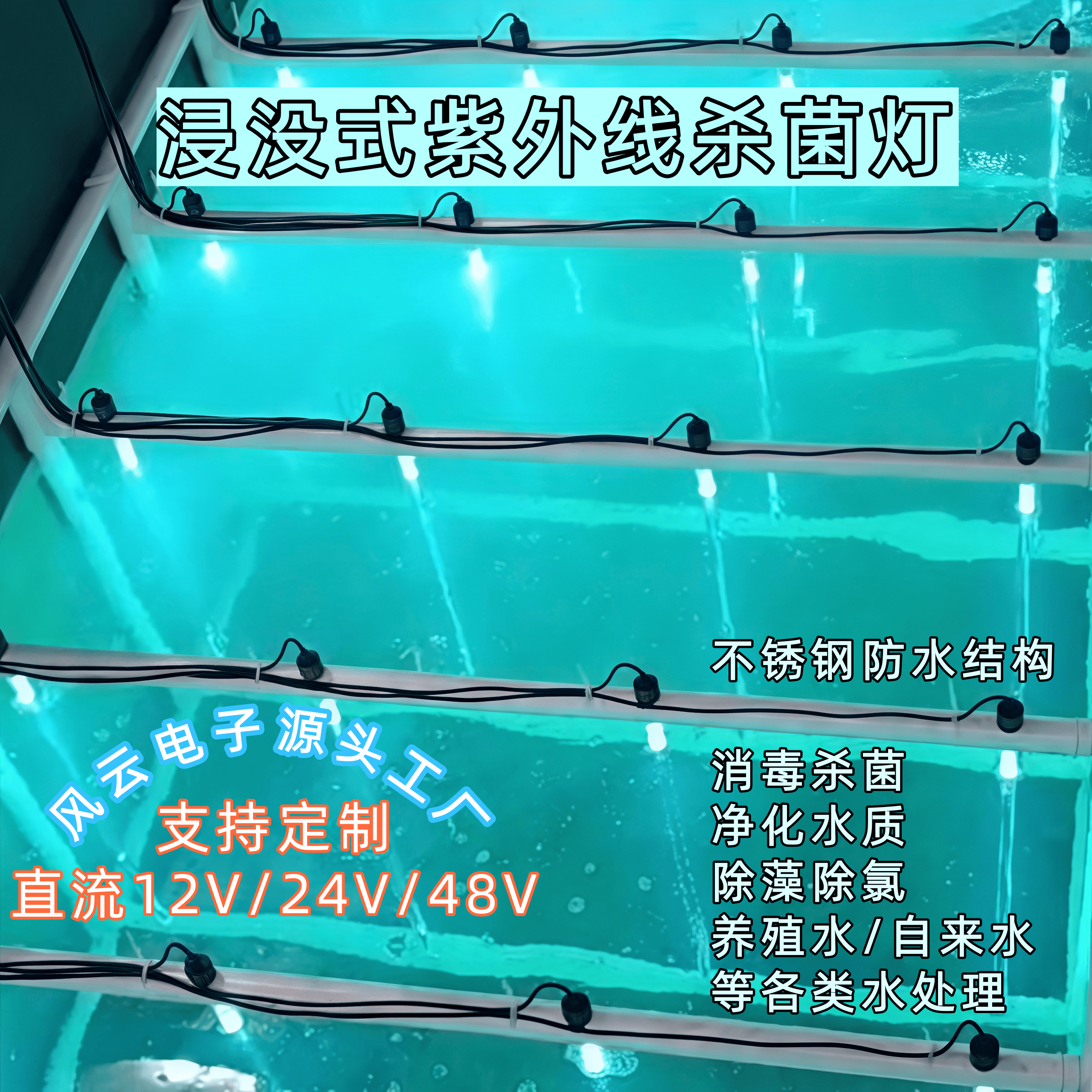 12v24v48v浸没式紫外防水杀菌灯