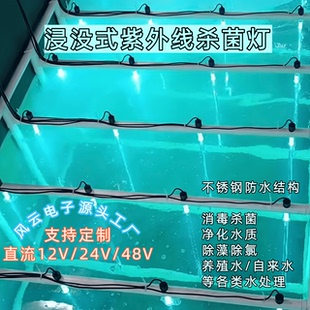 浸没式紫外灯直流24v12v水下除藻灭菌48v防水消毒全潜紫外杀菌灯