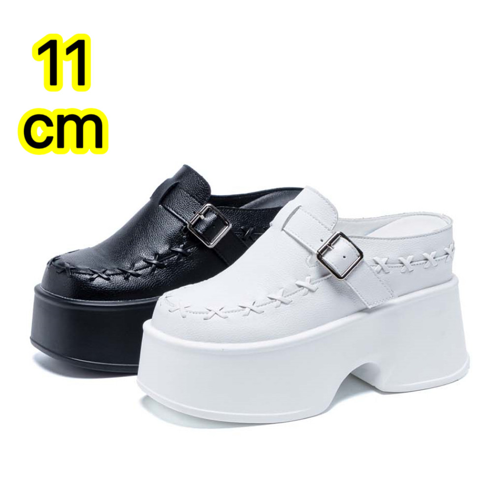 11cm厚底内增高乐福鞋女2026新小个子松糕鞋休闲百搭包头半拖单鞋